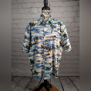 Campia Moda Men's Tropical Print Button Front Size Large Shirt Pocket b23